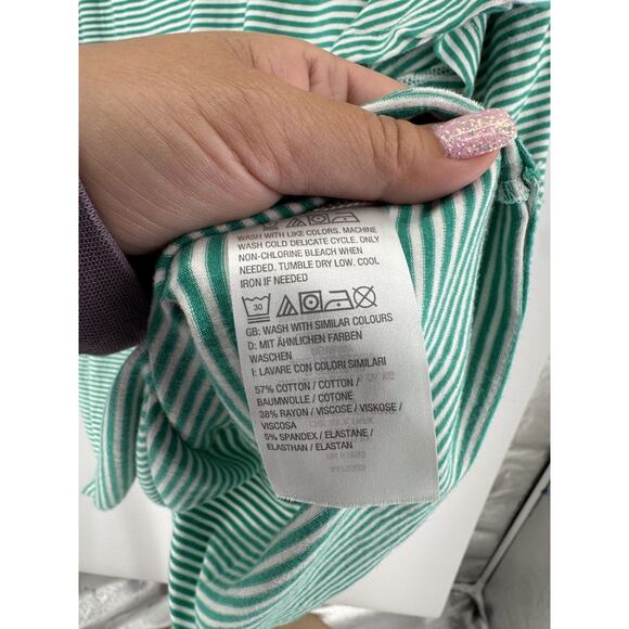 Denim & Co. Green Striped Yarn Dye Stripe Jersey Flutter-Sleeve V-Neck Size 3X - Picture 4 of 5